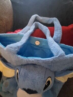 Disney Plush Blue Stitch Character Bag with Cream Ear Accents